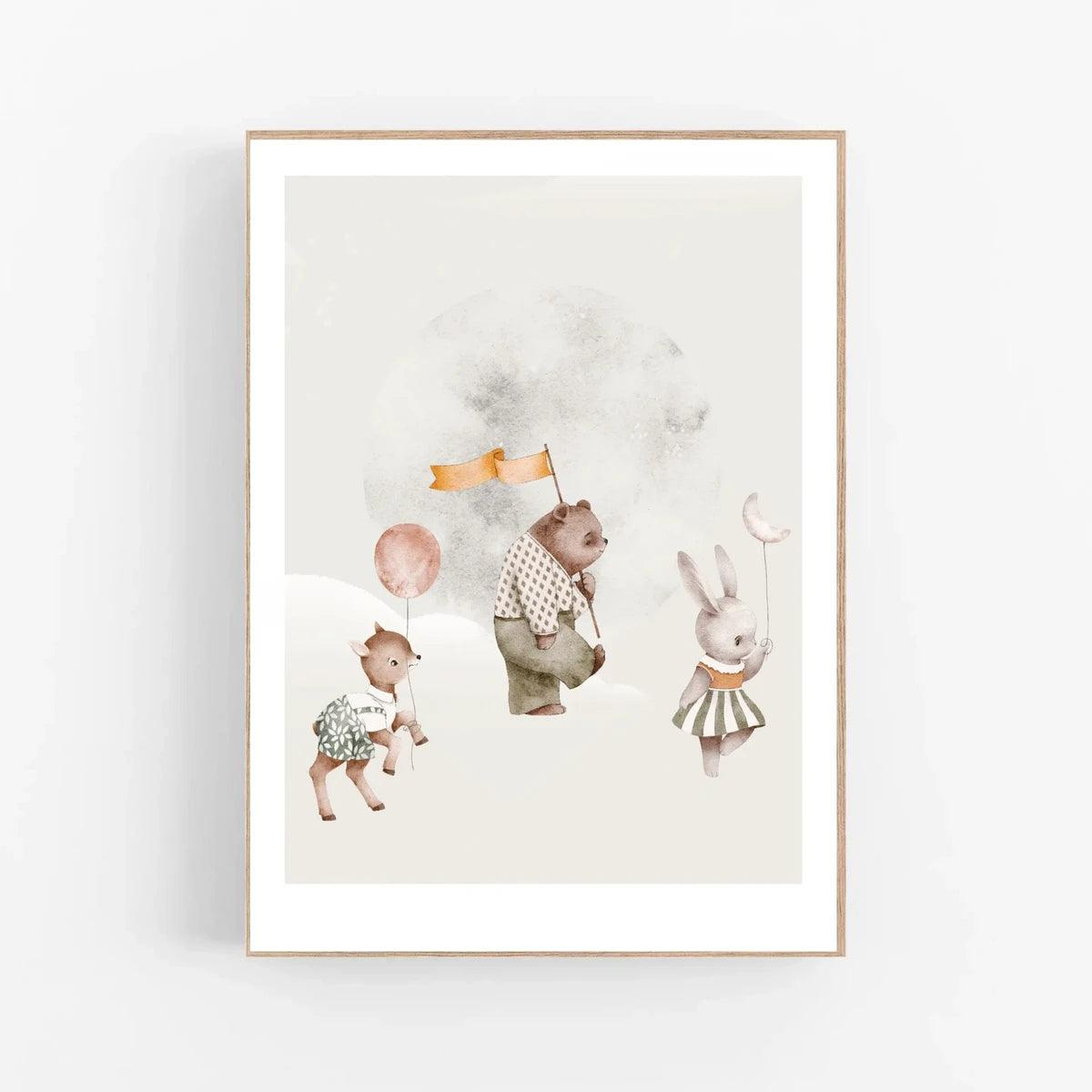 Set van 3 posters - Bosdierenfeestje | De Nachtparade - Bosdieren - Wolken - FamilyStuff