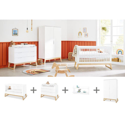 Babykamerset Bridge: ledikant, commode, 2-deurs kledingkast en wandplank - FamilyStuff