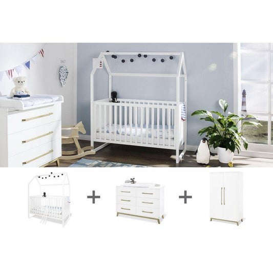 Babykamer combinatie Hilda & Riva: ledikant, brede commode, 2 - deurs kledingkast - FamilyStuff