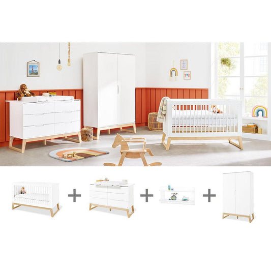 Babykamerset Bridge – ledikant, brede commode, 2 - deurs kledingkast en wandplank - FamilyStuff